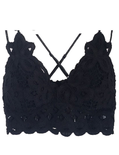 Secret Romance Fine Crocheted Lace Bralette Curve Black