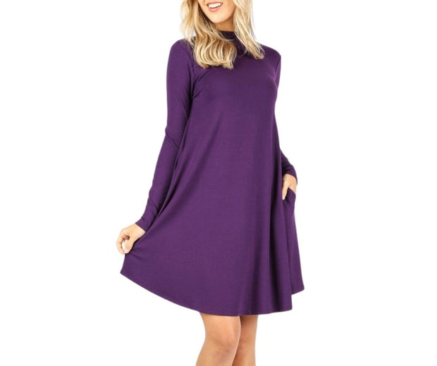 Turn Down My Mock Neck For What? Long Sleeve Premium Dress Posh Purple