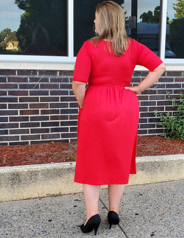 Anytime You'll Find Me Comfy Waist Dress Ruby