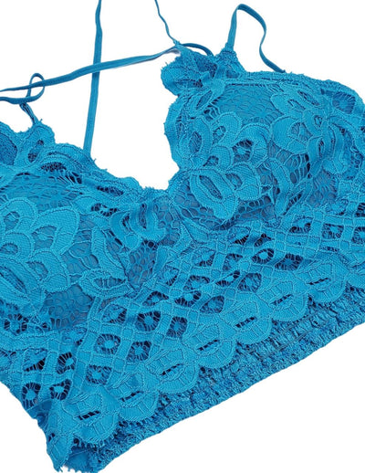 Secret Romance Fine Crocheted Lace Bralette Curve Turquoise