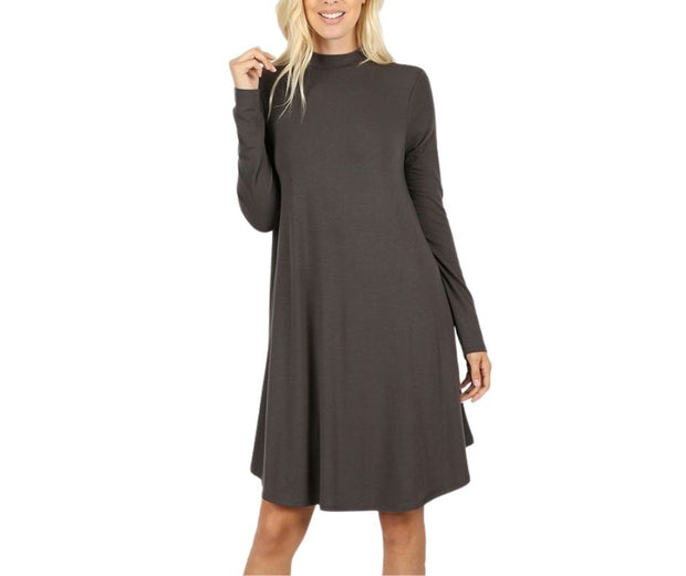 Turn Down My Mock Neck For What? Long Sleeve Premium Dress Ash Gray