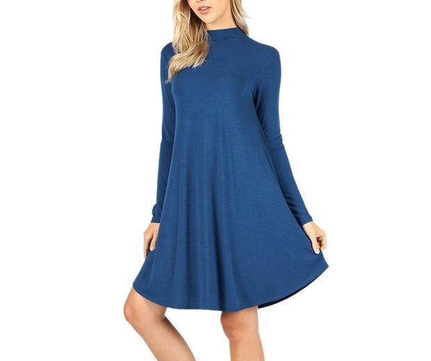 Turn Down My Mock Neck For What? Long Sleeve Premium Dress Brilliant Sapphire