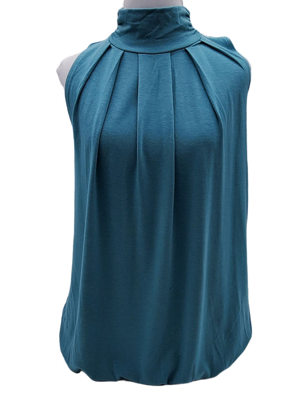 Looking Smart Sleeveless High Mock Neck Pleated Top with Waistband
