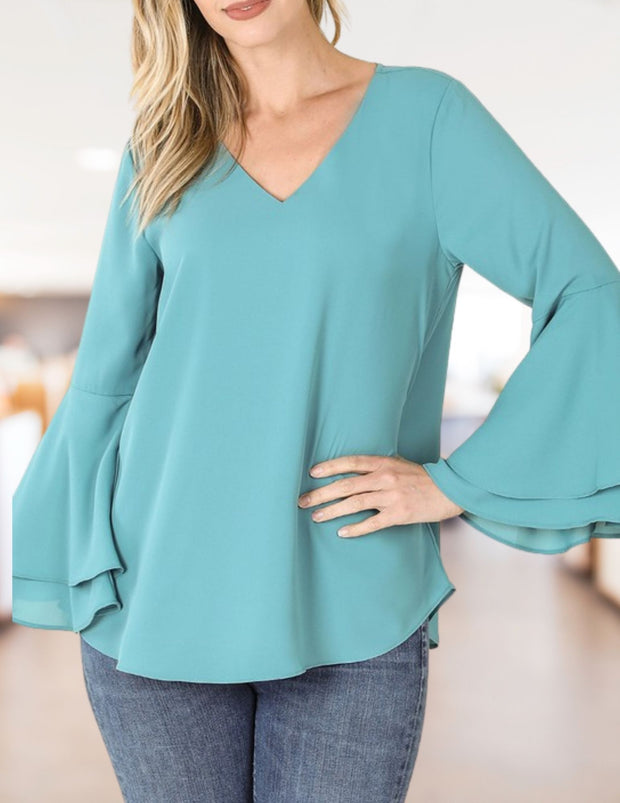 I Heard The Bells Double Layer Long Bell Sleeve Dusty Teal