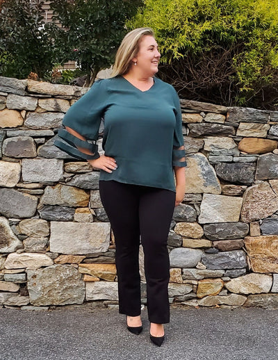 bell top sleeve hunter green plus size curvy line