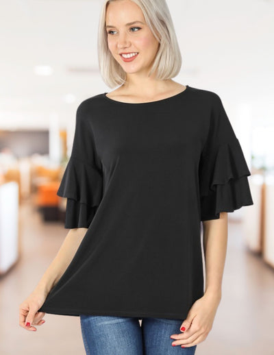 Fancy Frilling you Here Double Frill Top Black