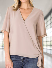 Cut Ties With Your Boring Top V-Neck Chiffon Blouse Light Mocha