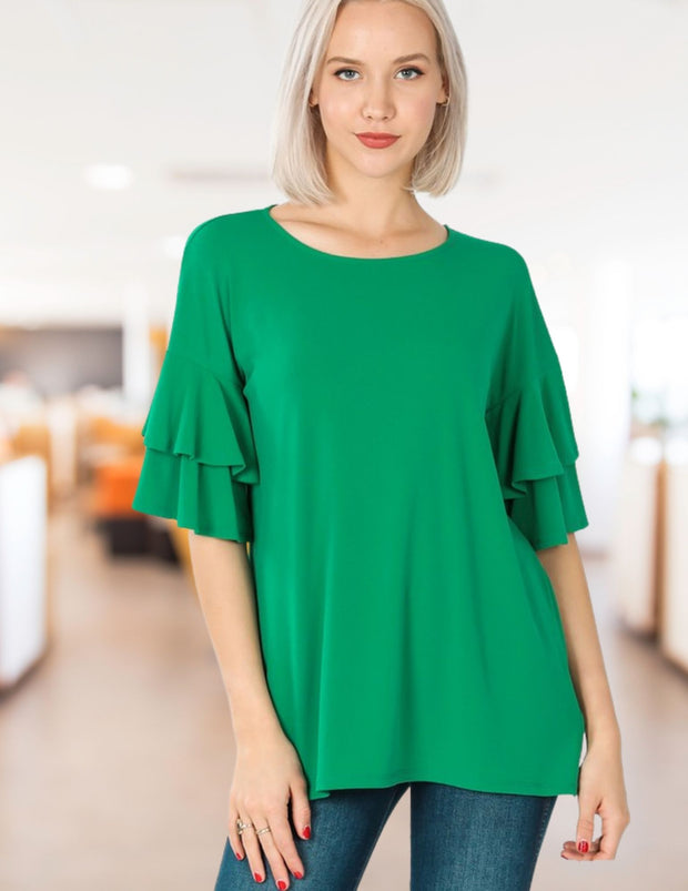 Fancy Frilling you Here Double Frill Top Kelly Green