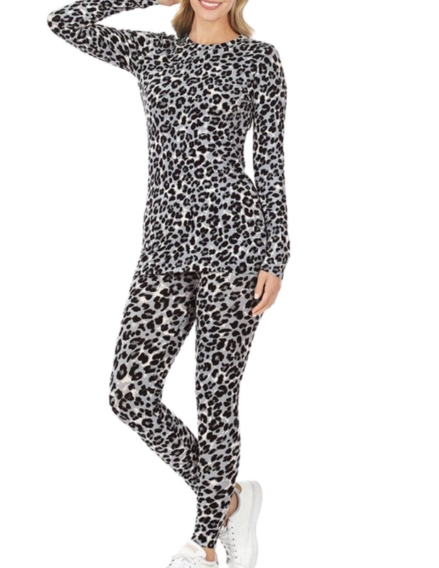 Stuck On You 2 Piece Leopard Lounge Set / Pajamas Gray