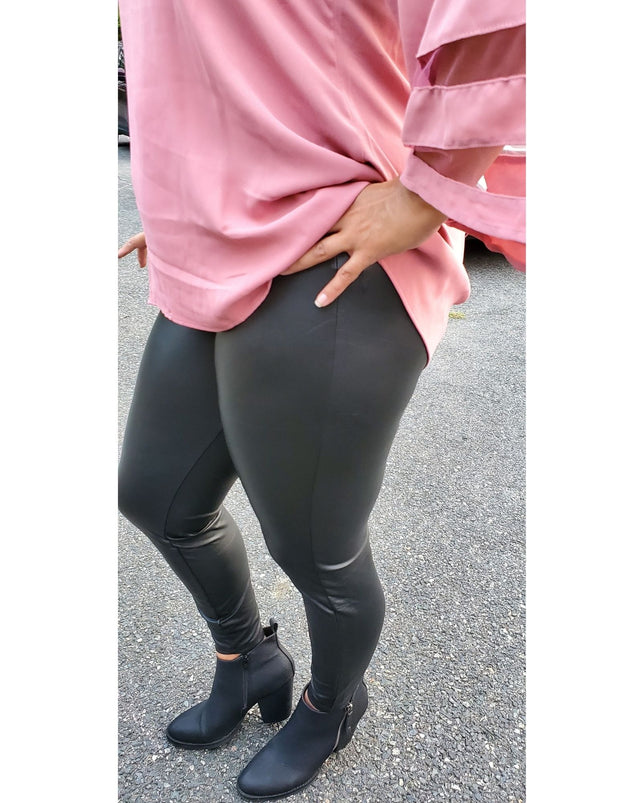 Noisy May Tall leather look leggings in black