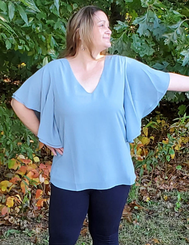 Chiffon Making Me Crazy Double Layer Top Light Blue