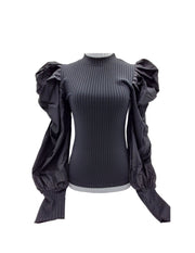 Frills and Thrills Long Puff Sleeve Top Classic Black