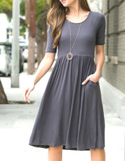 Anytime You'll Find Me Comfy Waist Dress A Mid Gray