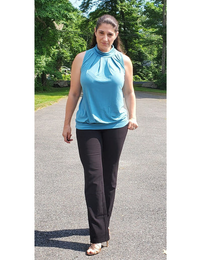 Looking Smart Sleeveless High Mock Neck Pleated Top with Waistband