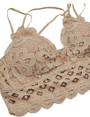 Secret Romance Fine Crocheted Lace Bralette Curve Light Taupe