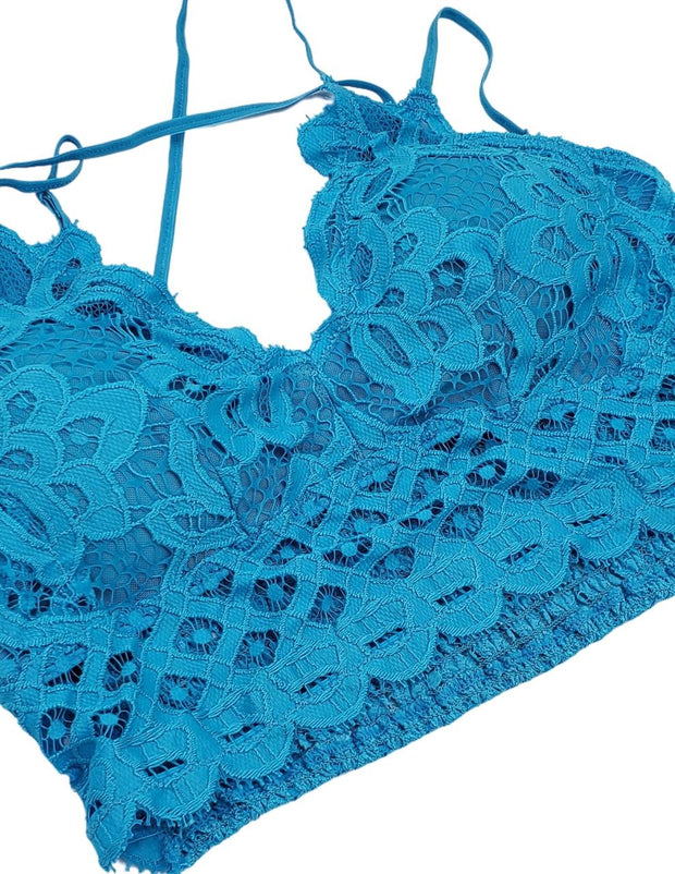 Secret Romance Fine Crocheted Lace Bralette Curve Turquoise