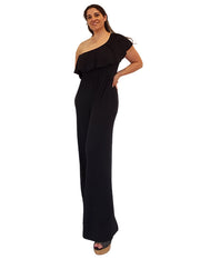 Off the Charts Exotic One Shoulder Jumpsuit Navy