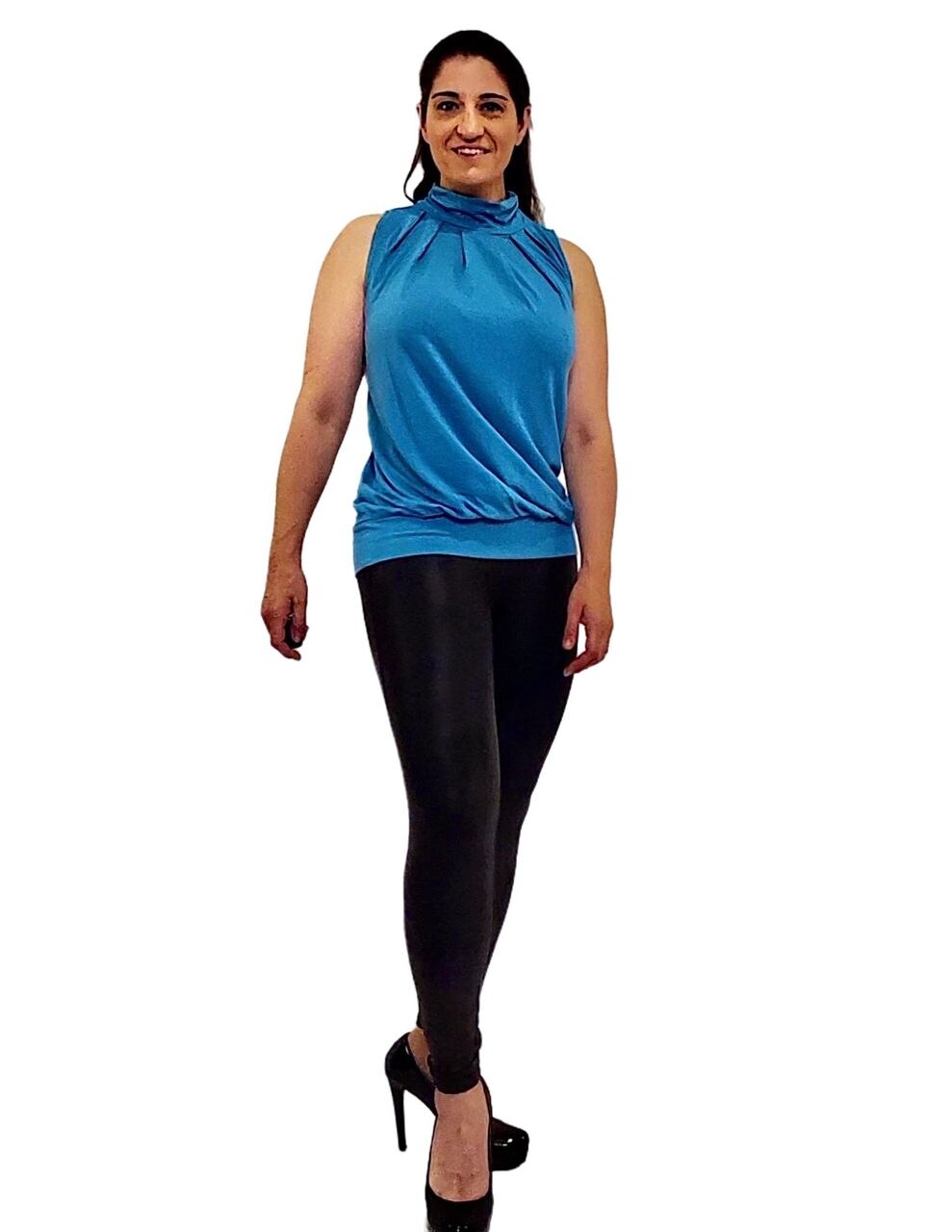 Looking Smart Sleeveless High Mock Neck Pleated Top with